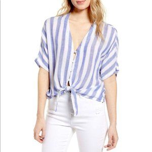 Rails Thea Tie-Front Striped Linen Blouse
